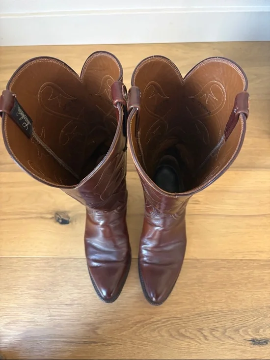 Lucchese Chestnut Brown Leather Cowboy Boots - Picture 2 of 5